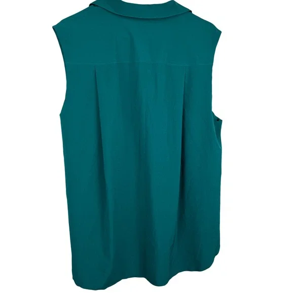 Athleta Green Sleeveless Button Down Collar Shirt Tank Top Blouse XL Extra Large - Picture 6 of 11